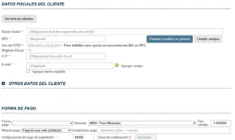 Pantalla de emisión de factura electrónica CFDI 4.0