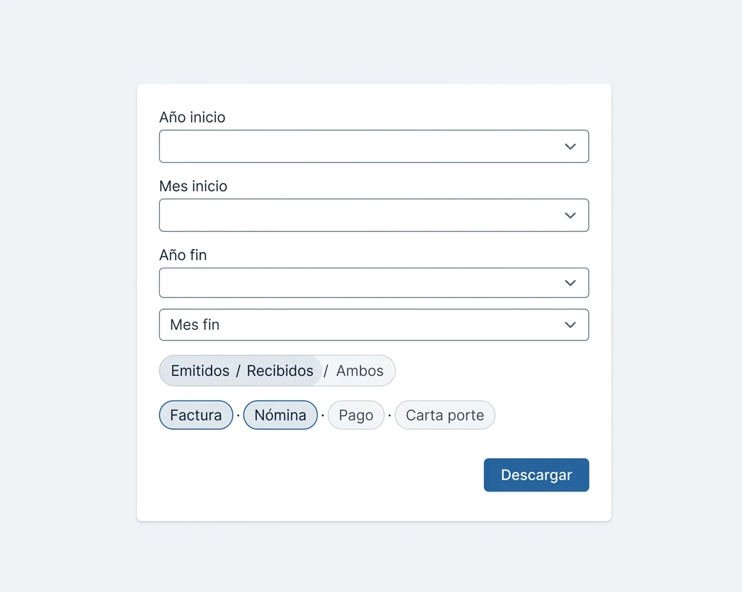 Pantalla de Descarga Masiva de XML por rango de fechas